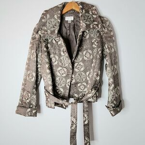 Talbots collection blazer tie closure open front warm gray woman size 10